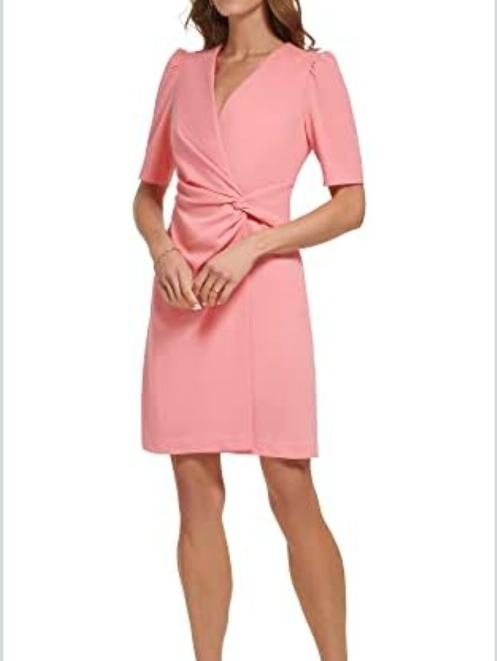 Dkny Pink Side Knot V-Neck Sheath Faux Wrap Dress Size 4 Business Career Wedding